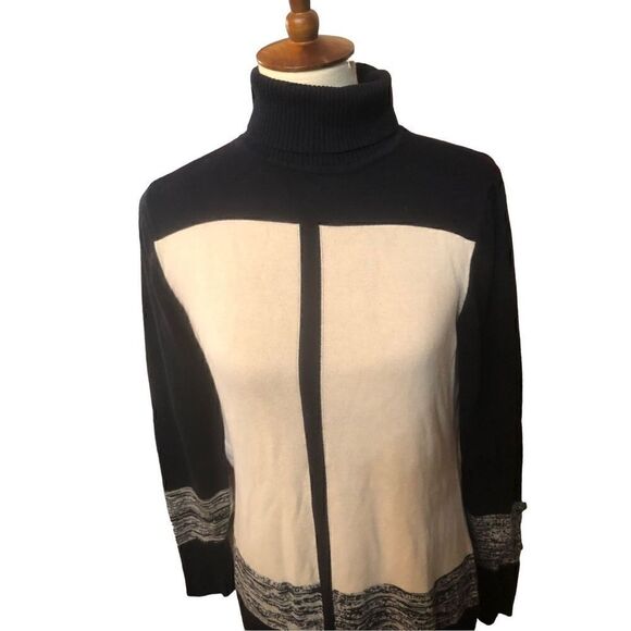 Narcisco Rodriguez Colorblock Turtleneck Sweater Dress Black Cream Size Large - Picture 3 of 13